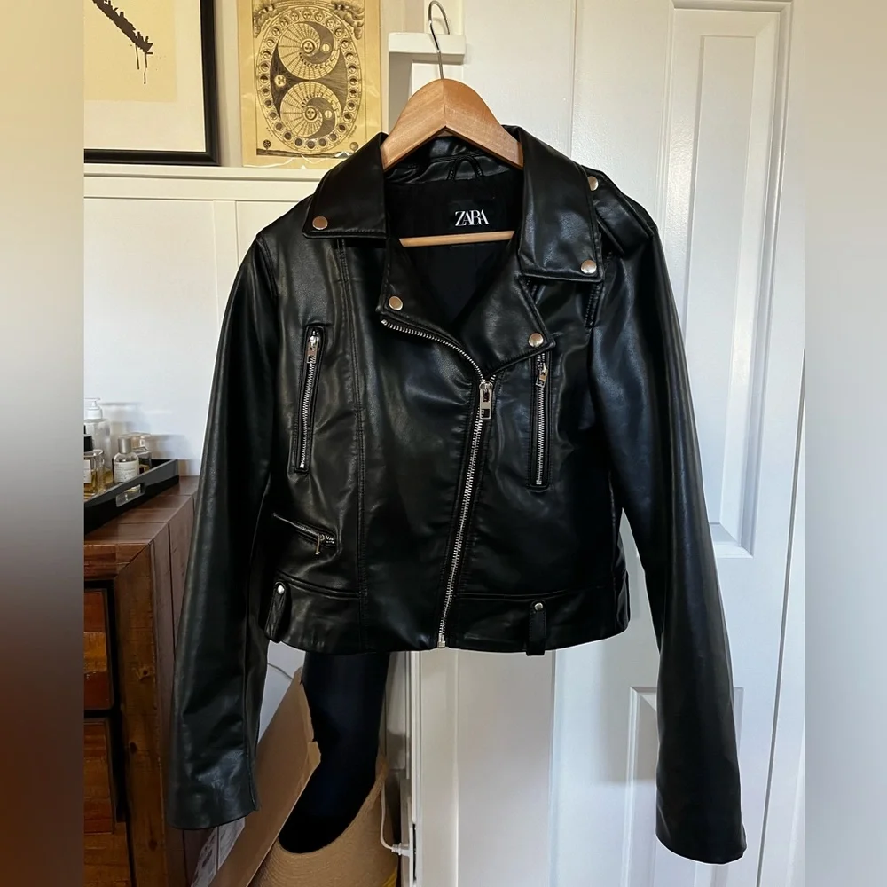 Zara Moto Jacket NWT Faux Leather - Picture 3 of 9